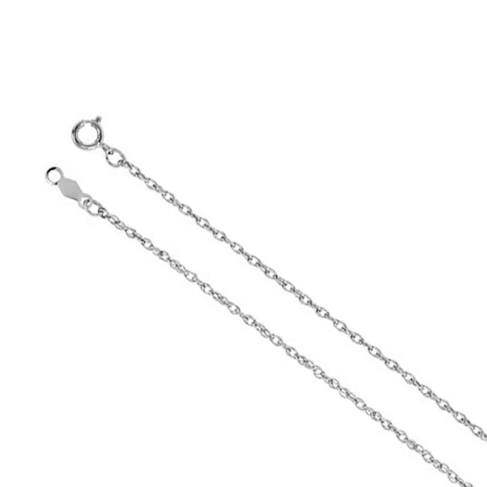 1.25mm, 14k White Gold Solid Loose Rope Chain Necklace