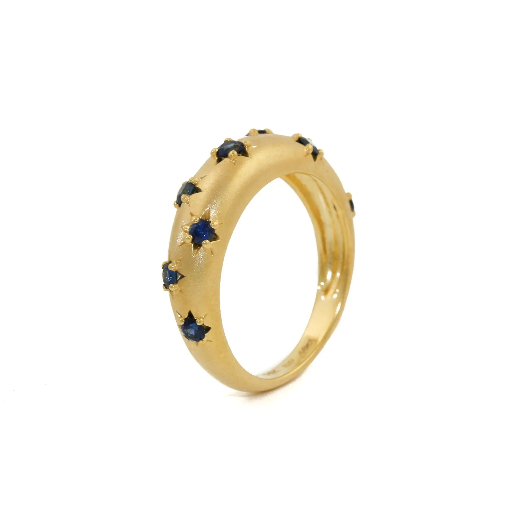 14k Matte Gold x 5mm Blue Sapphire Star Bombe Band