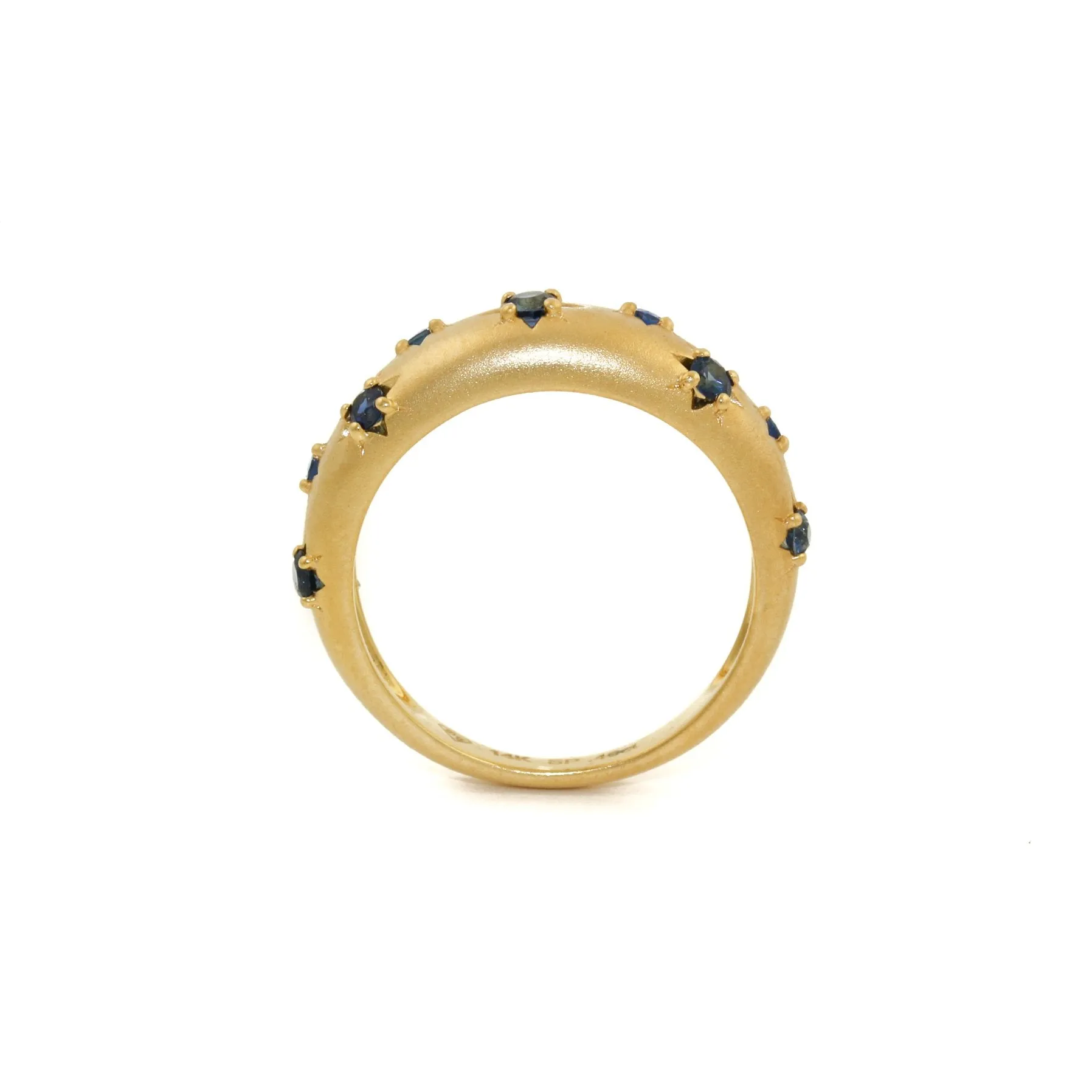 14k Matte Gold x 5mm Blue Sapphire Star Bombe Band