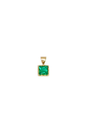 14K Solid Yellow Gold Vintage Green Stone Charm Necklace