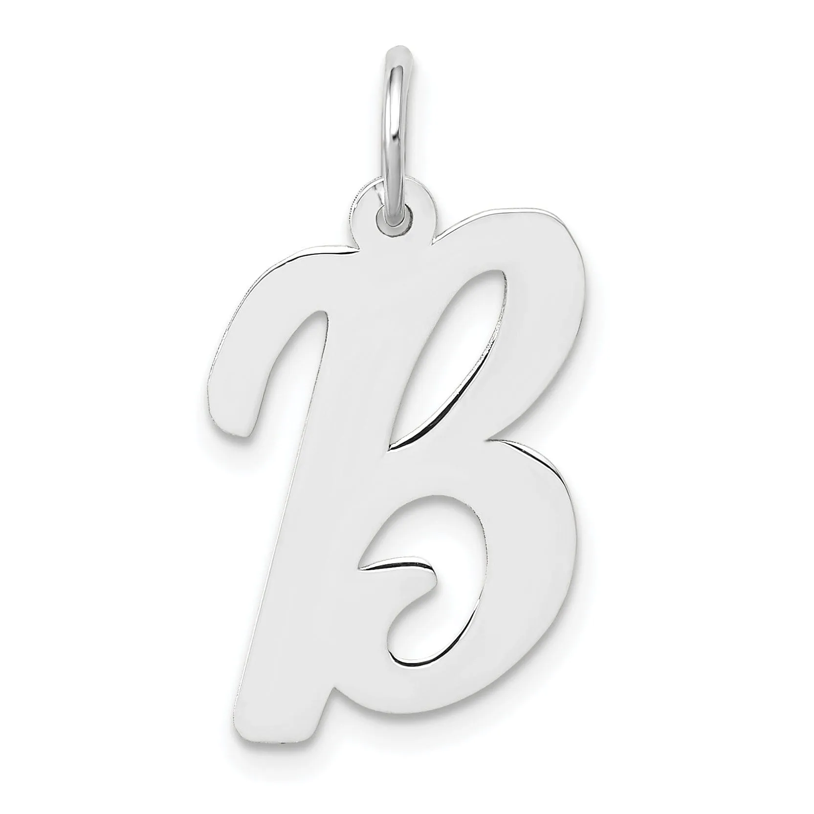 14K White Gold Large Size Fancy Script Design Letter B Initial Pendant