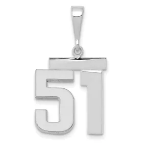 14k White Gold Polished Finish Medium Size Number 51 Charm Pendant