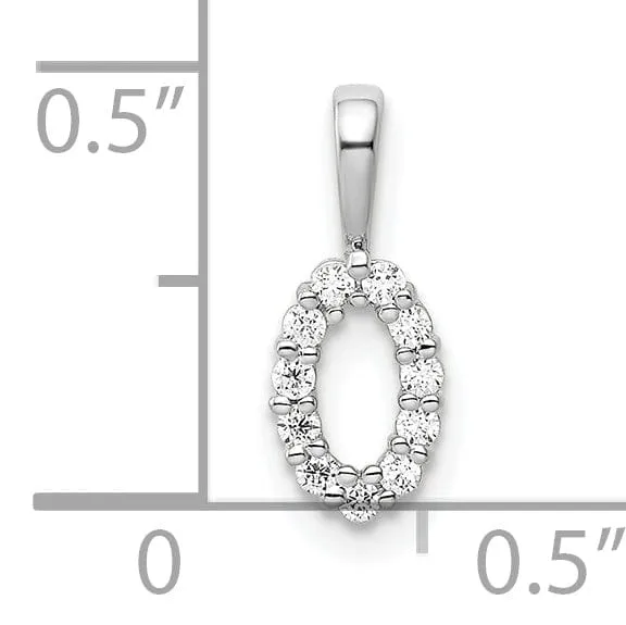 14k White Gold Polished Finish with Diamonds Number 0 Charm Pendant