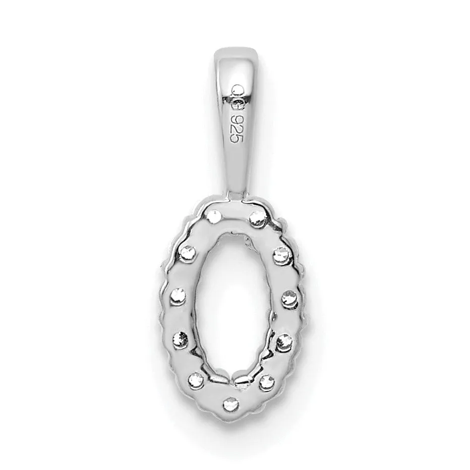 14k White Gold Polished Finish with Diamonds Number 0 Charm Pendant