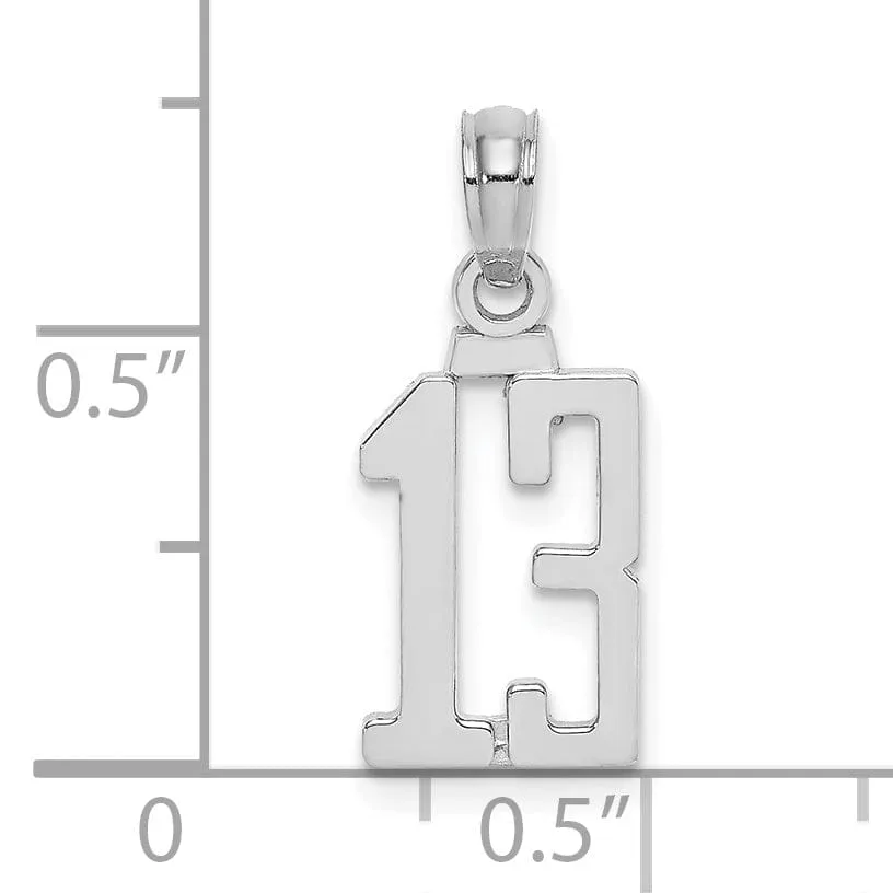 14K White Gold Polished Finished Block Script Design Number 13 Charm Pendant