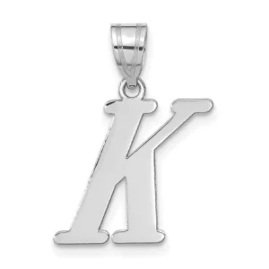 14k White Gold  Slanted Design Letter K Initial Charm Pendant