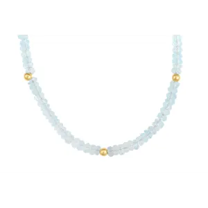 14K Yellow Gold Blue Topaz and Gold Bead Necklace