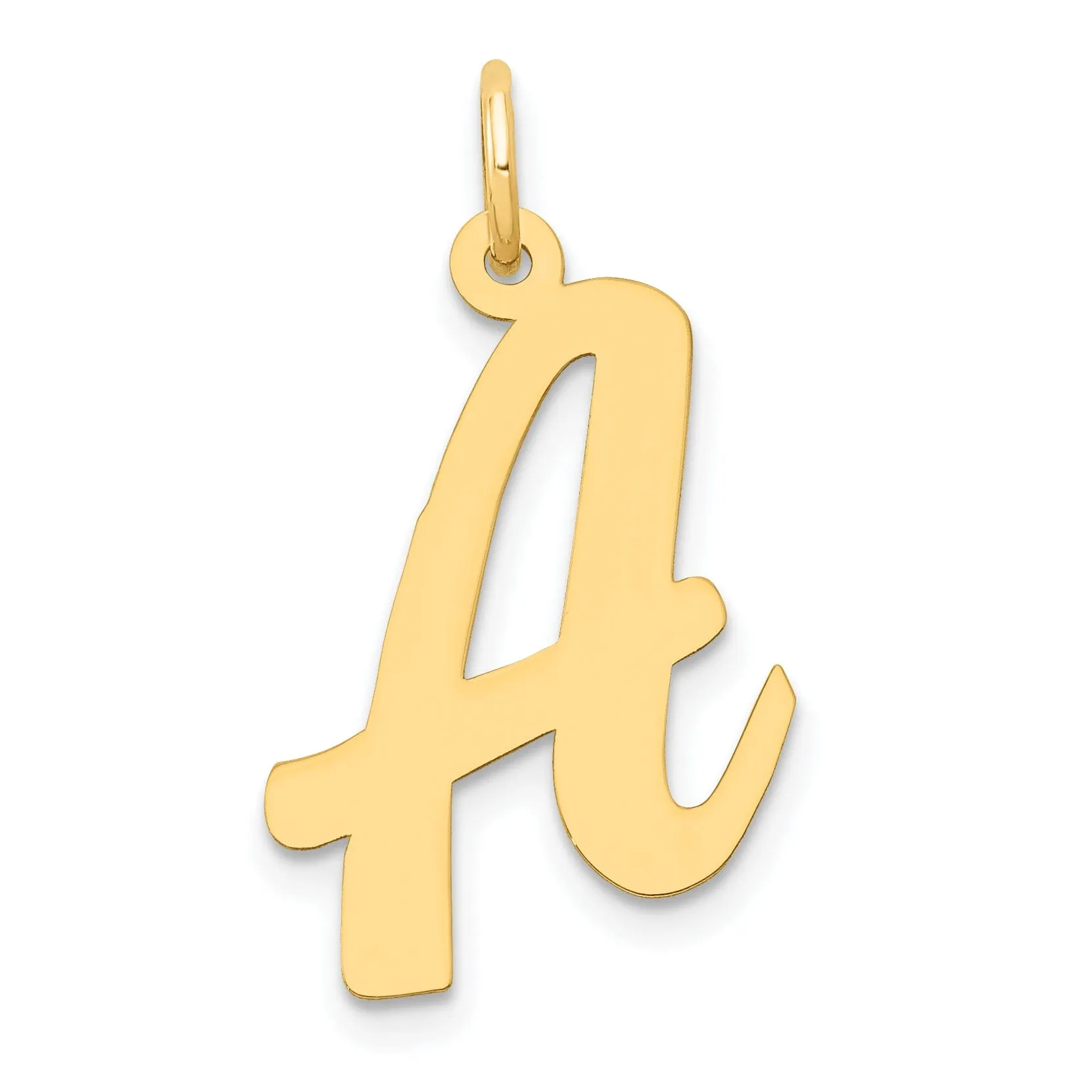 14K Yellow Gold Large Size Fancy Script Design Letter A Initial Pendant