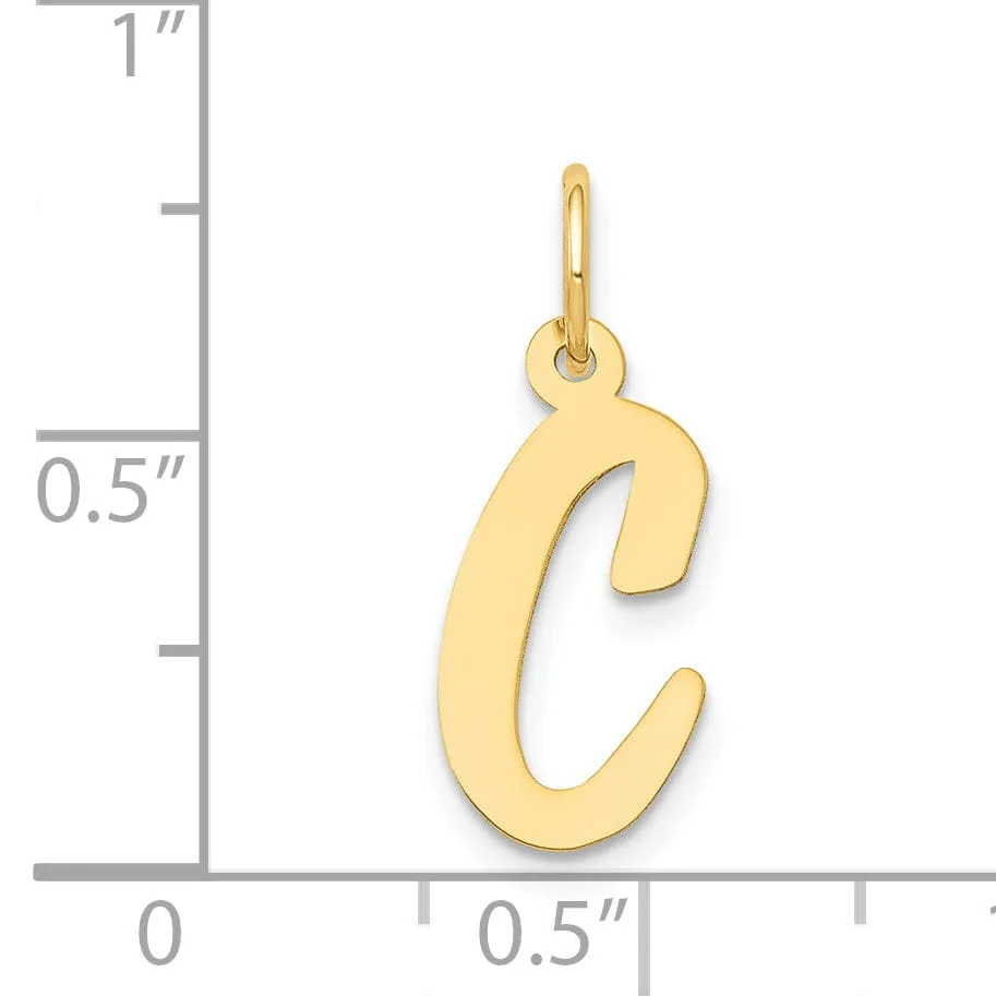 14K Yellow Gold Medium Size Fancy Script Design Letter C Initial Pendant