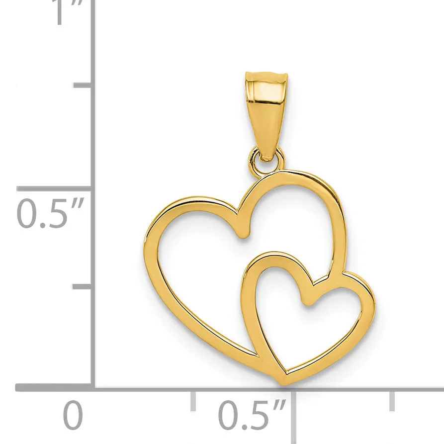 14k Yellow Gold Polished Double Design Heart Pendant