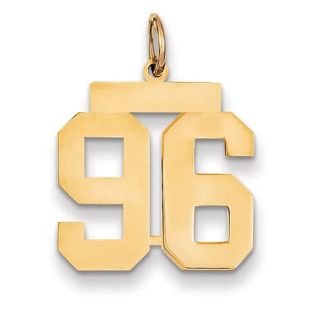 14K Yellow Gold Polished Finish Medium Size Number 96 Charm Pendant