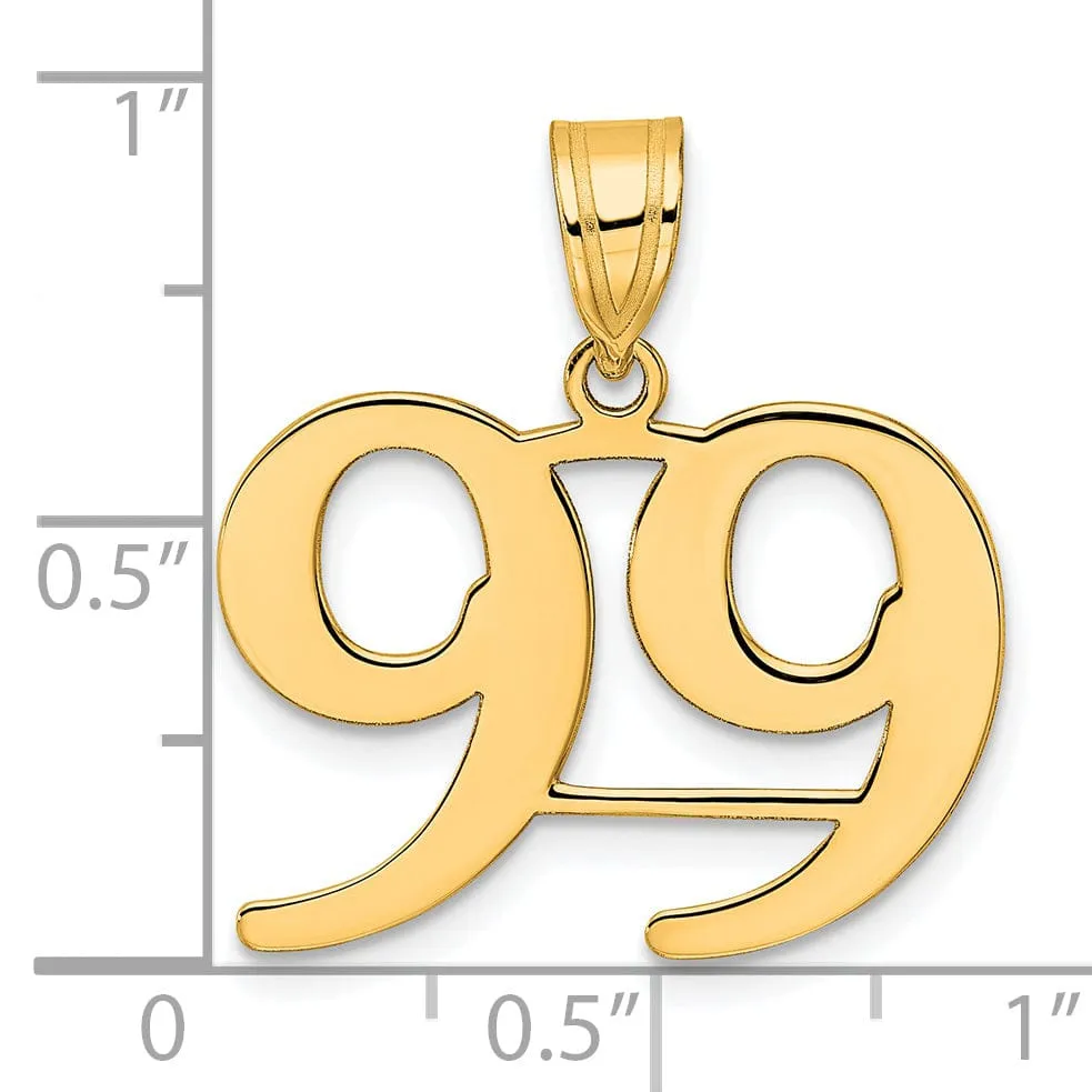 14k Yellow Gold Polished Finish Number 99 Charm Pendant