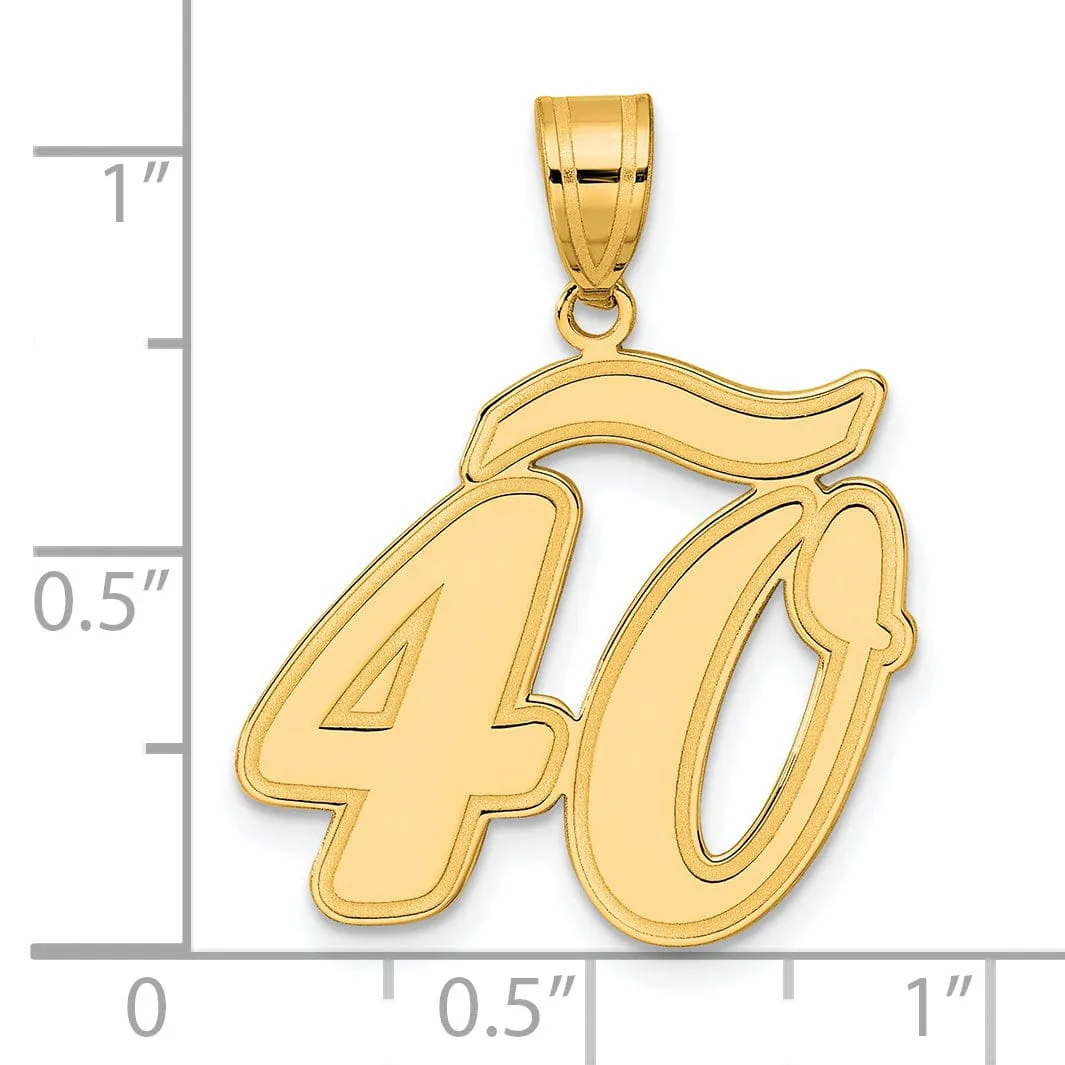 14k Yellow Gold Polished Finish Script Design Number 40 Charm Pendant