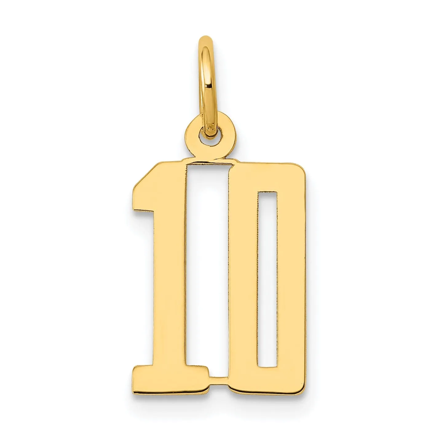 14K Yellow Gold Polished Finish Small Size Elongated Shape Number 10 Charm Pendant