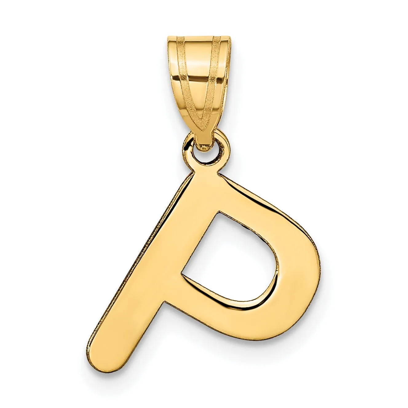 14k Yellow Gold Slanted Design Bubble Letter P Initial Pendant