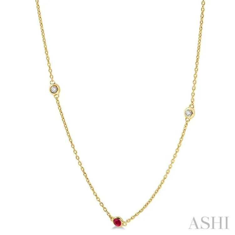 1/6 ctw Round Cut Diamond and 1.75MM Ruby Precious Station Necklace in 14K Yellow Gold