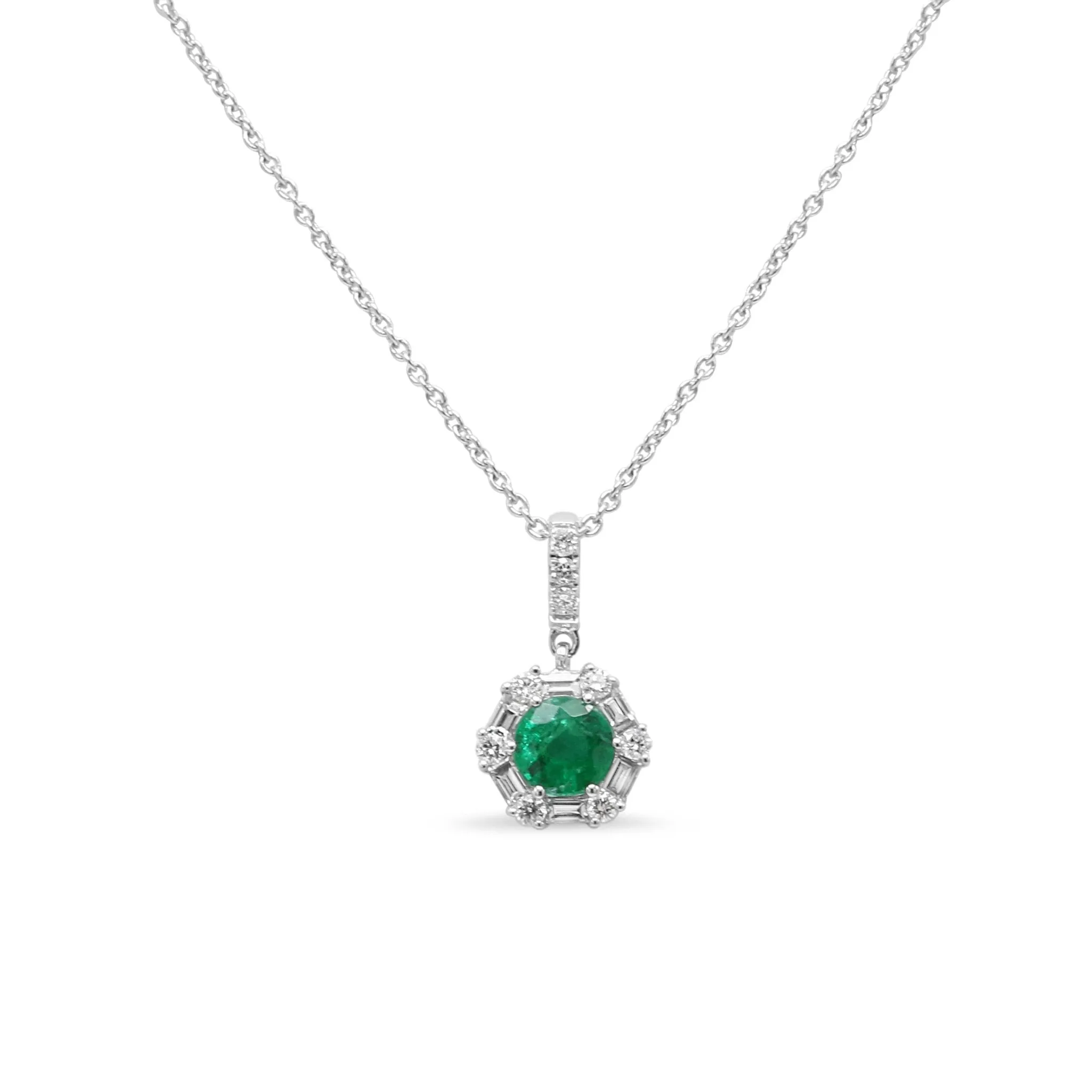 18ct White Gold Emerald 18" Necklace