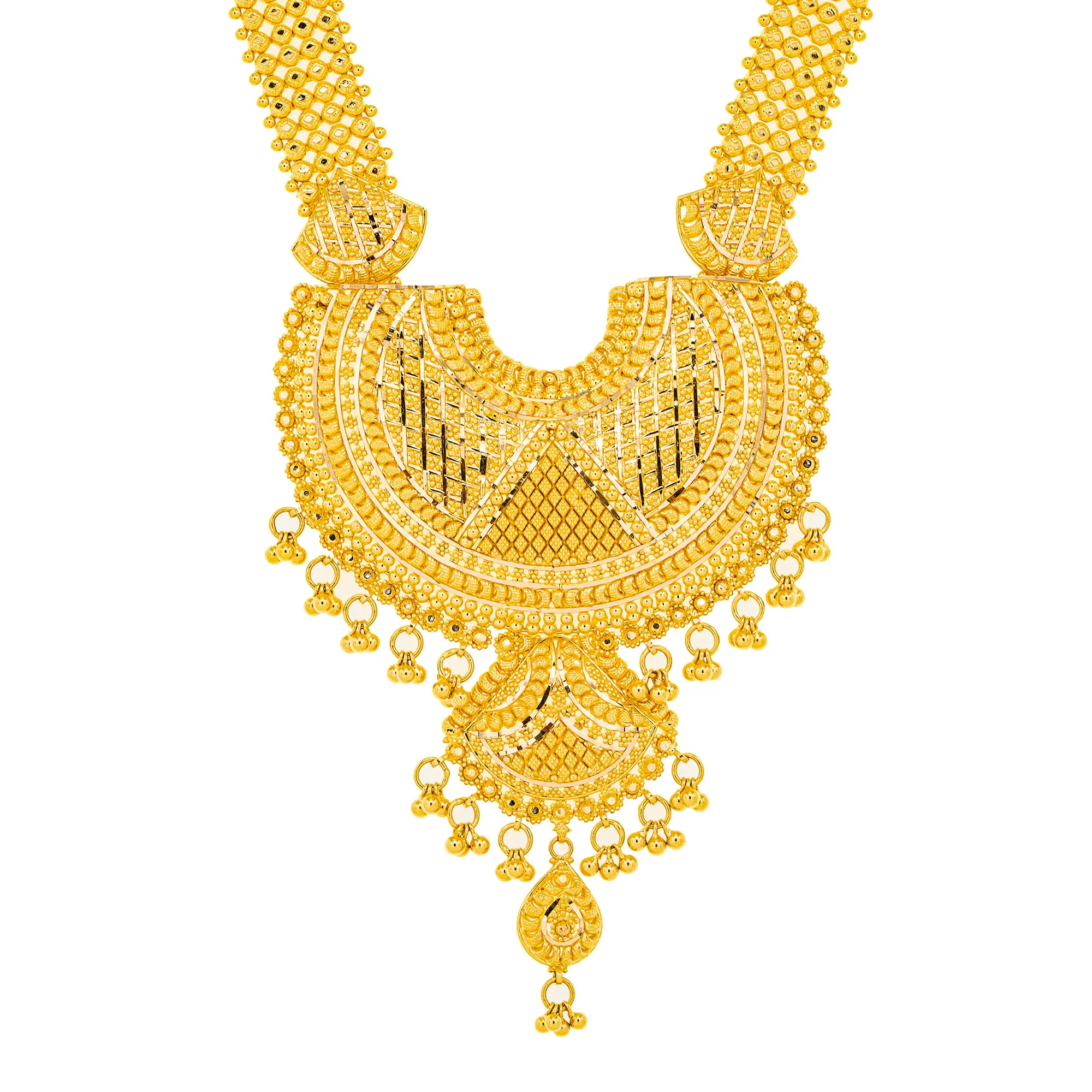 22K Yellow Gold Bridal Necklace & Jhumki Earring Set (92.4 grams)