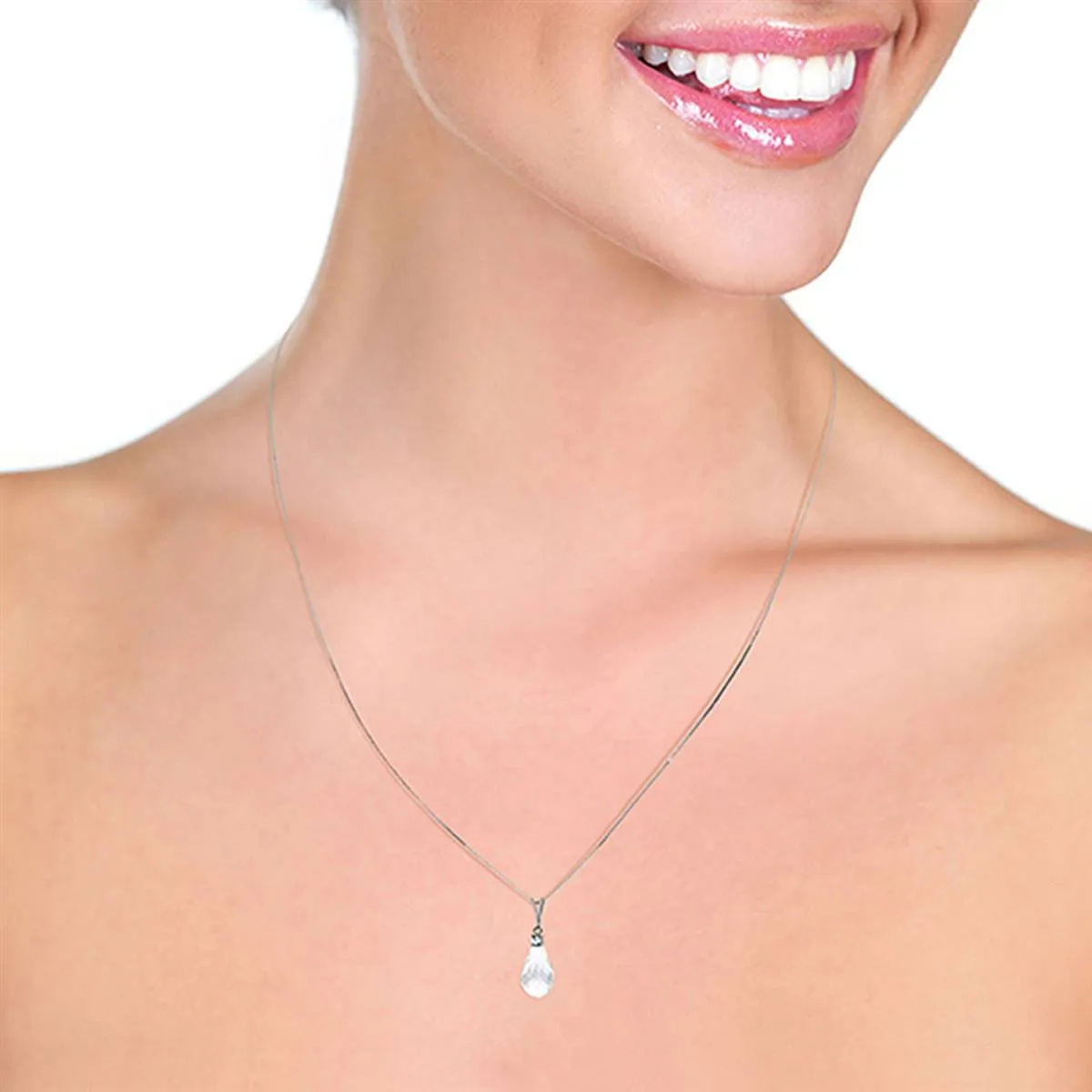 2.3 Carat 14K Solid White Gold These Skies White Topaz Diamond Necklace