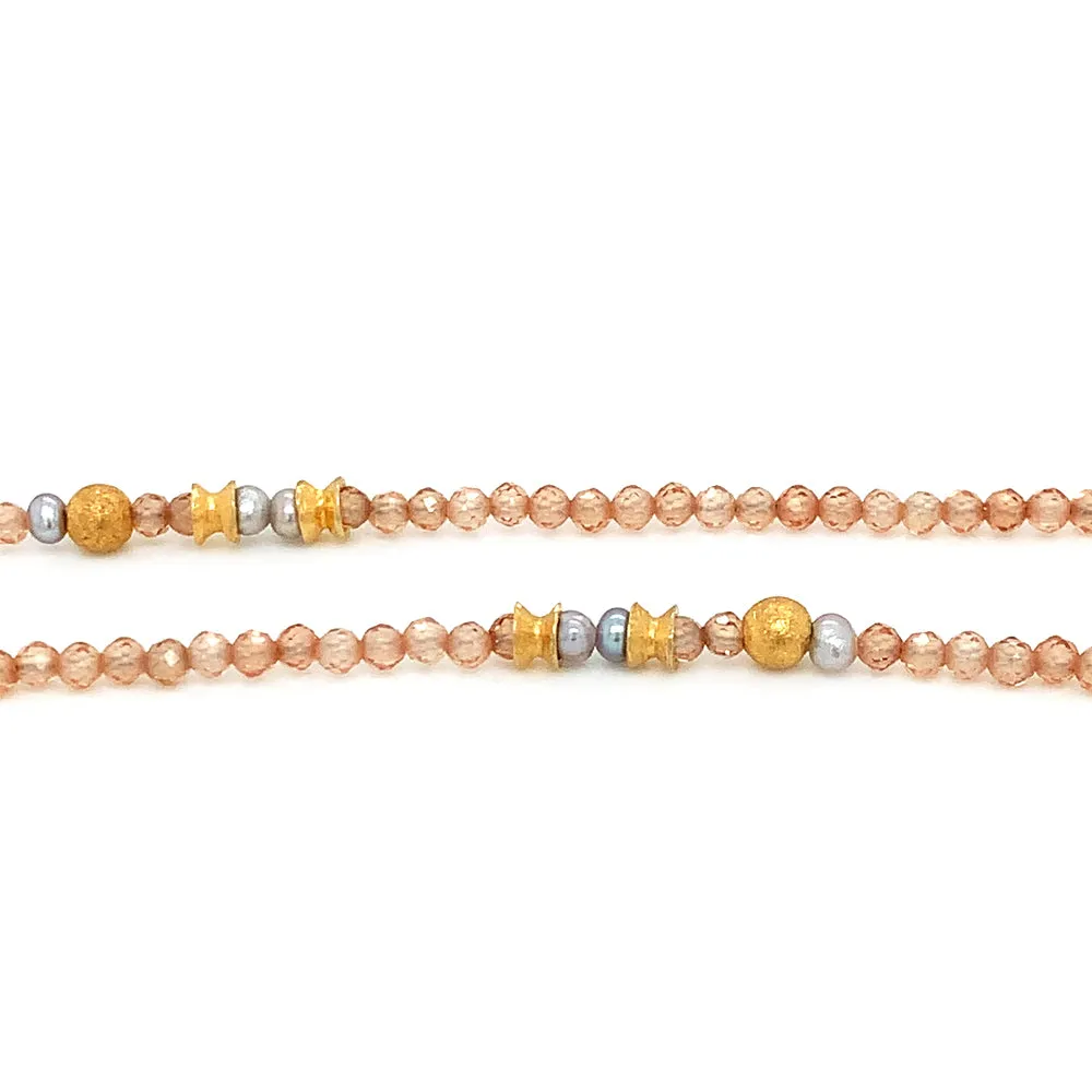 24K Gold Vermeil with Zircons and Grey Pearls Necklace - "Sandy Daydream"