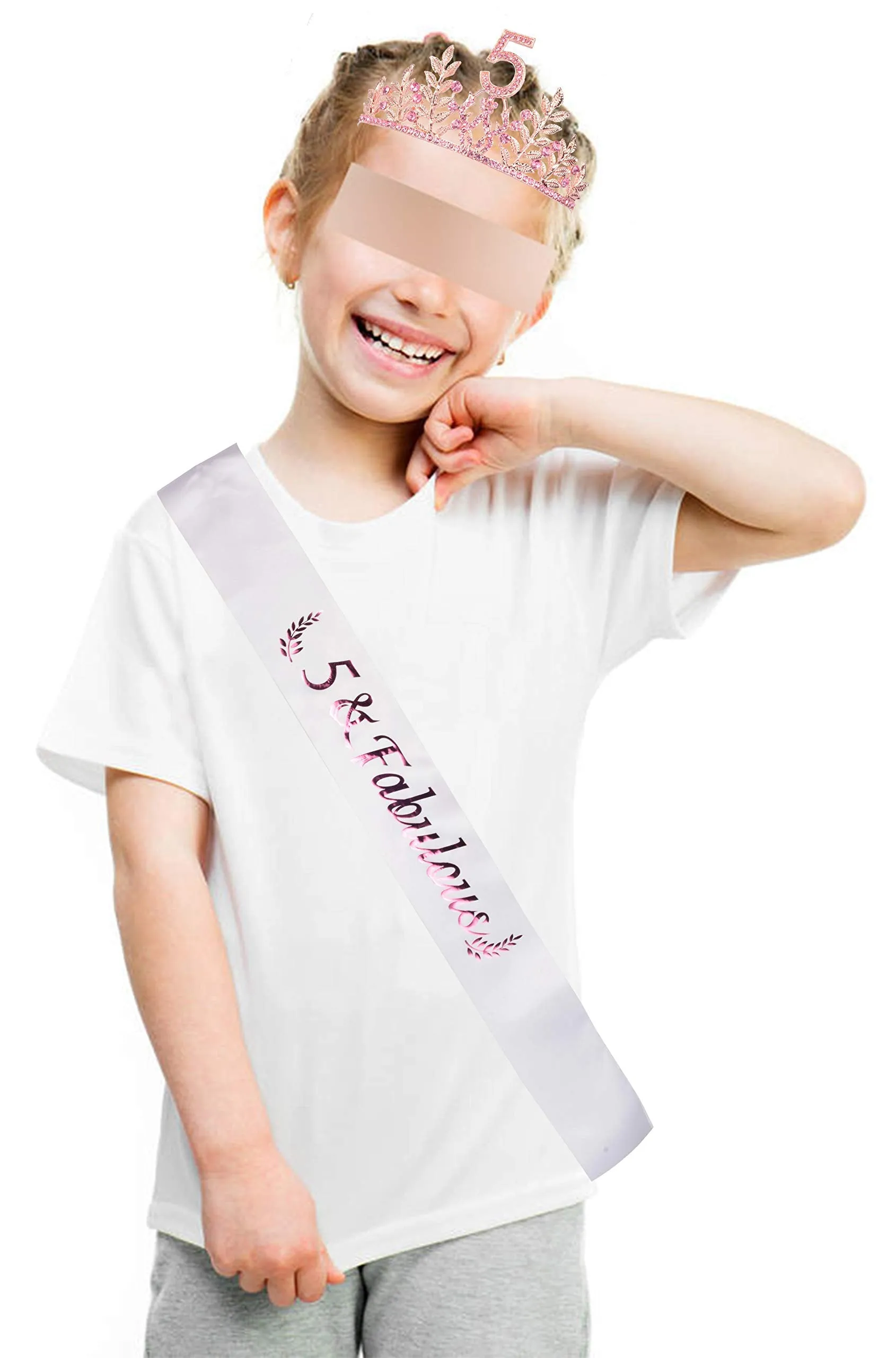 5th Birthday Gifts for Girls, 5th Birthday Tiara and Sash, 5th Fabulous Sash and Crystal