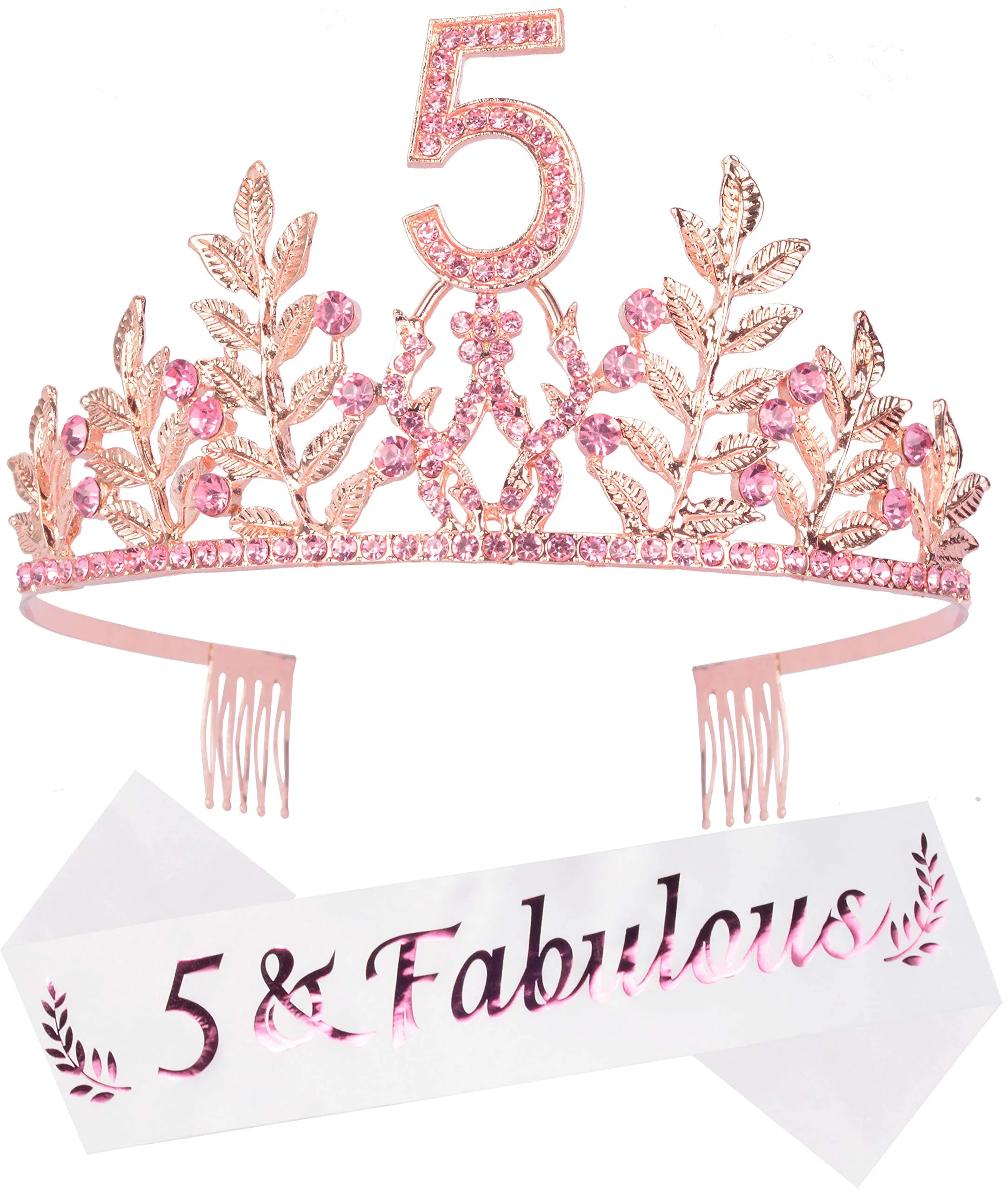 5th Birthday Gifts for Girls, 5th Birthday Tiara and Sash, 5th Fabulous Sash and Crystal