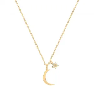 9ct Yellow Gold Moon & Cz Star Necklet NK1611