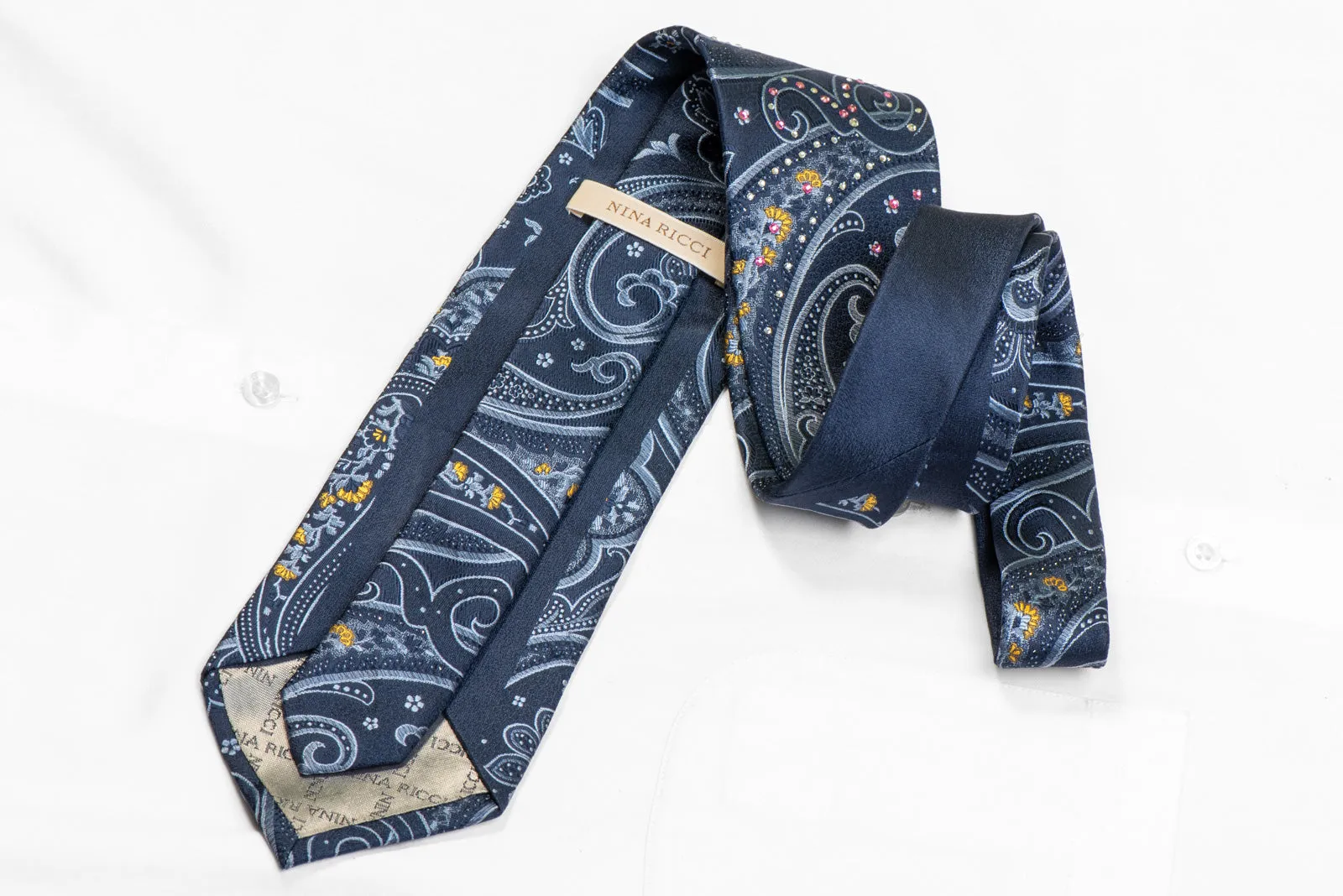 Anthemion Paisley On Blue Rhinestone Necktie