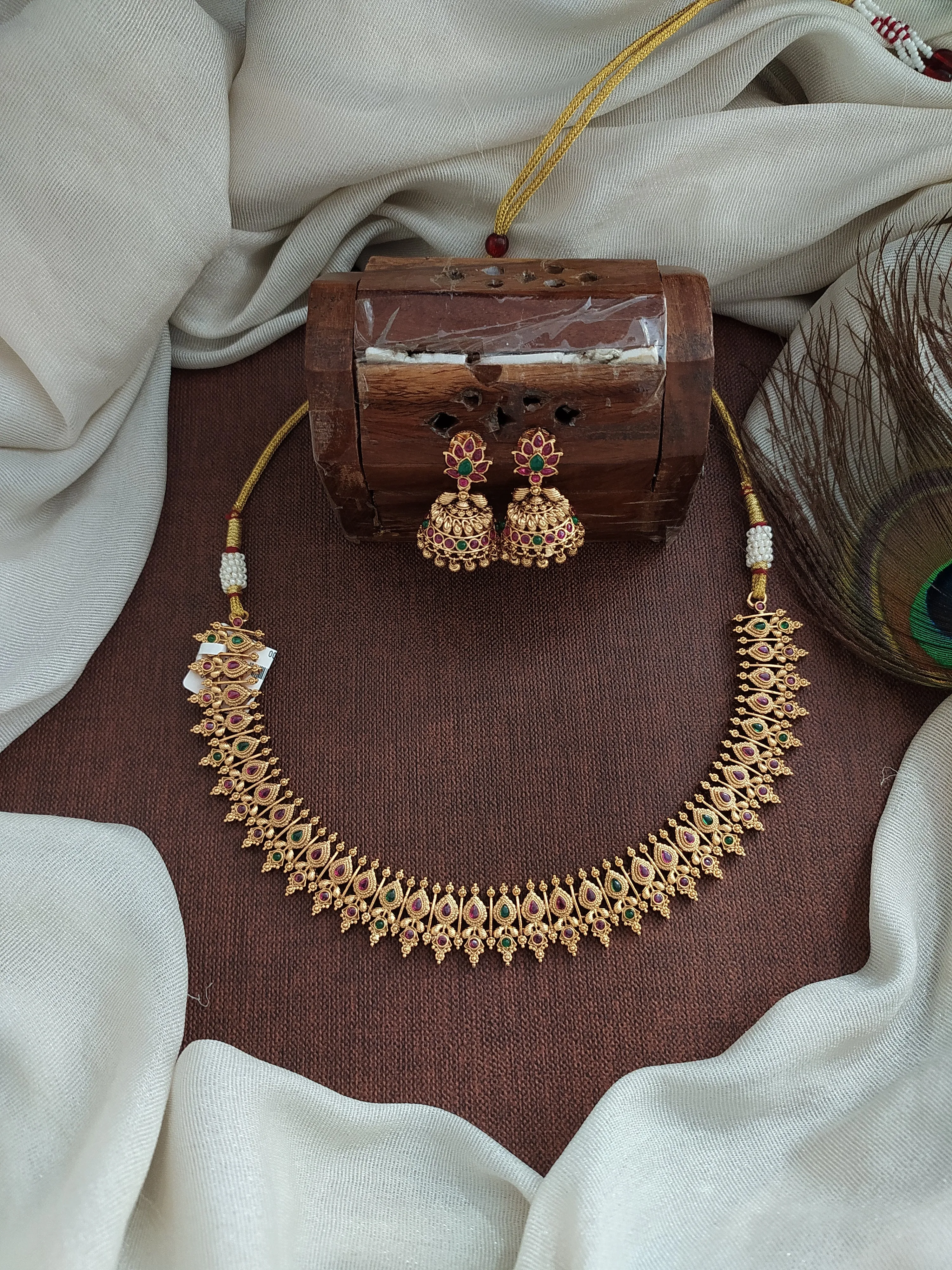 Antique Kerala Mango Necklace Set with Matching Jhumkis