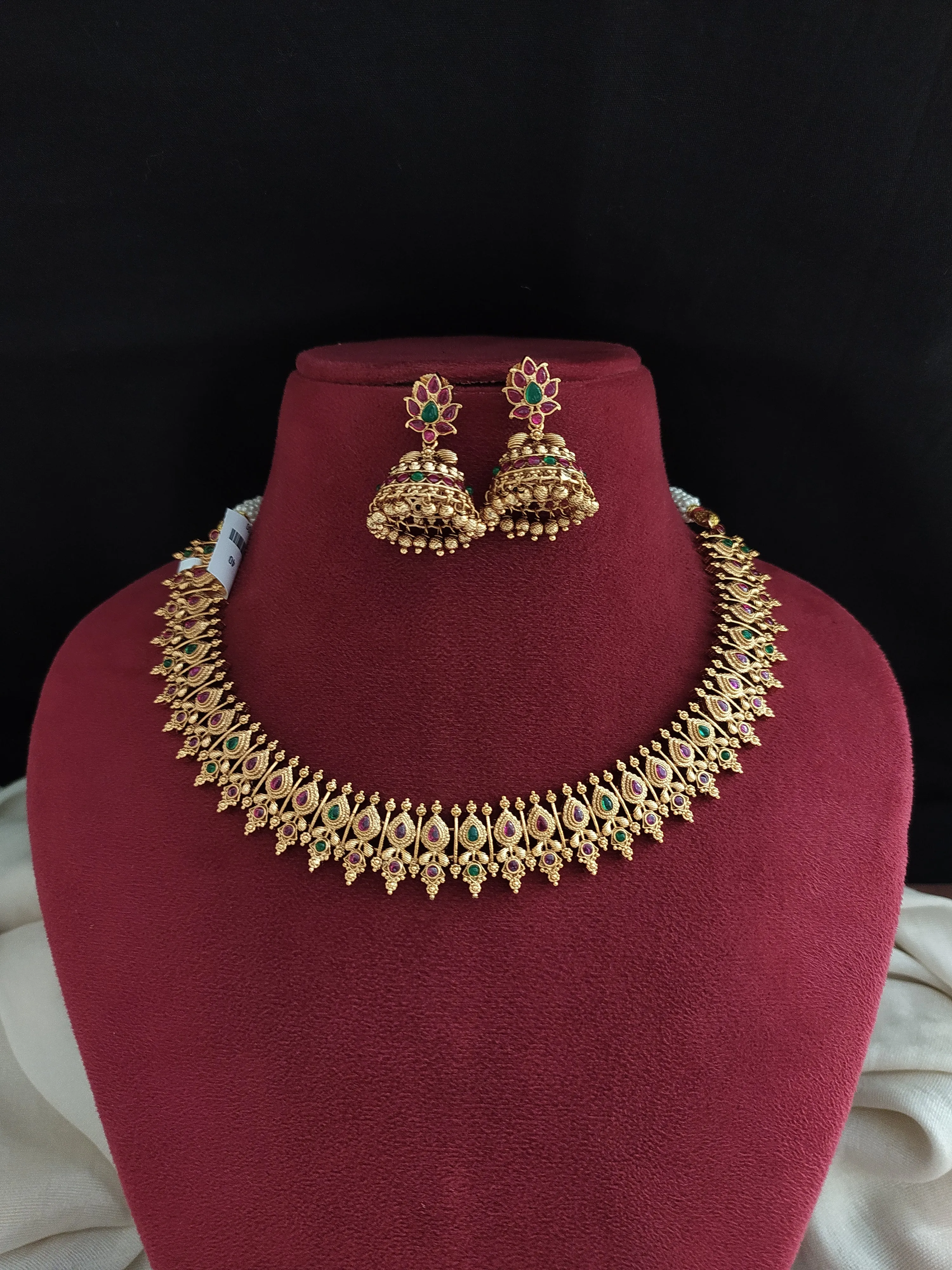 Antique Kerala Mango Necklace Set with Matching Jhumkis