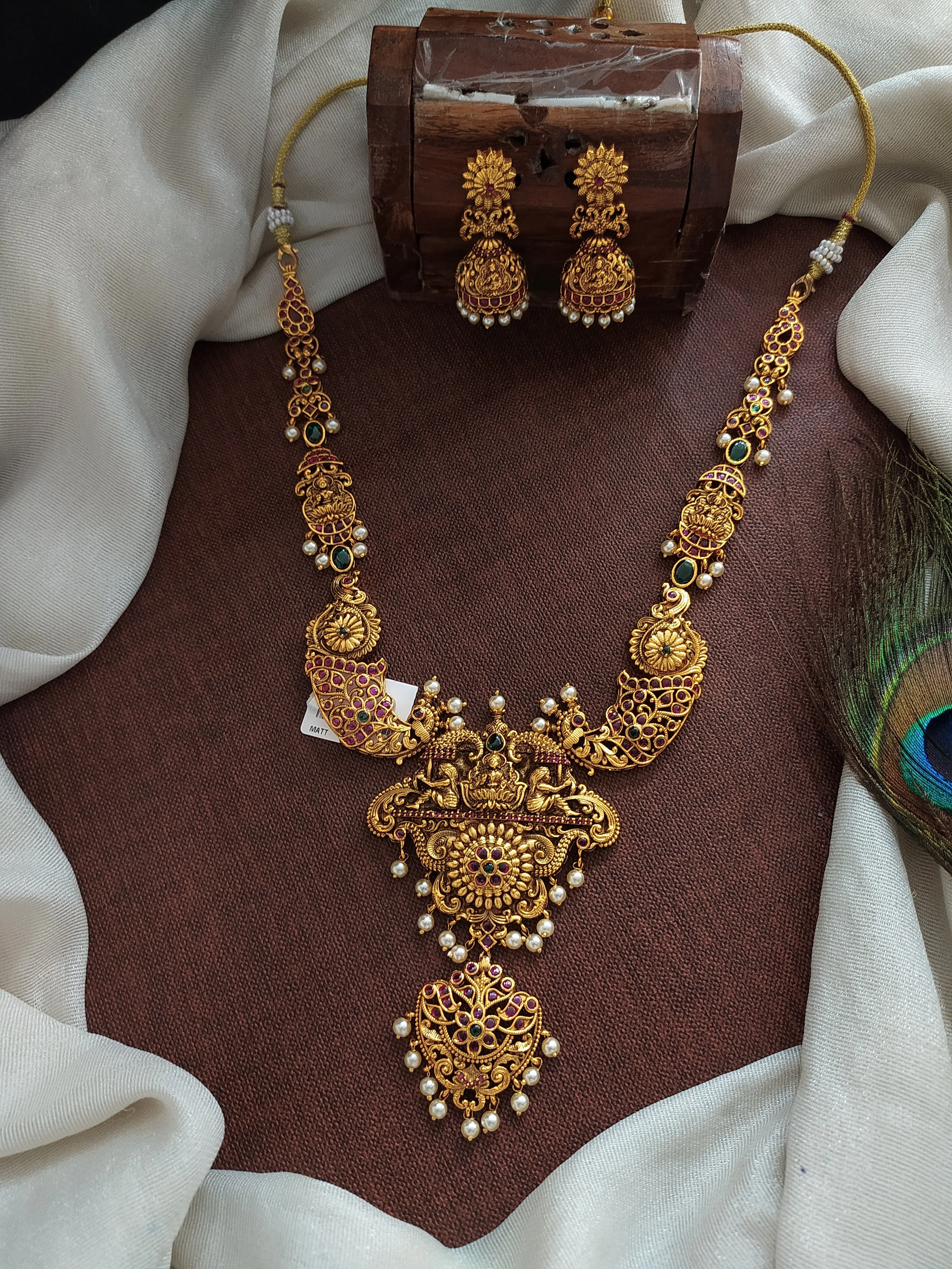 Antique Lakshmi Mid-Haram Necklace Set with Jhumki