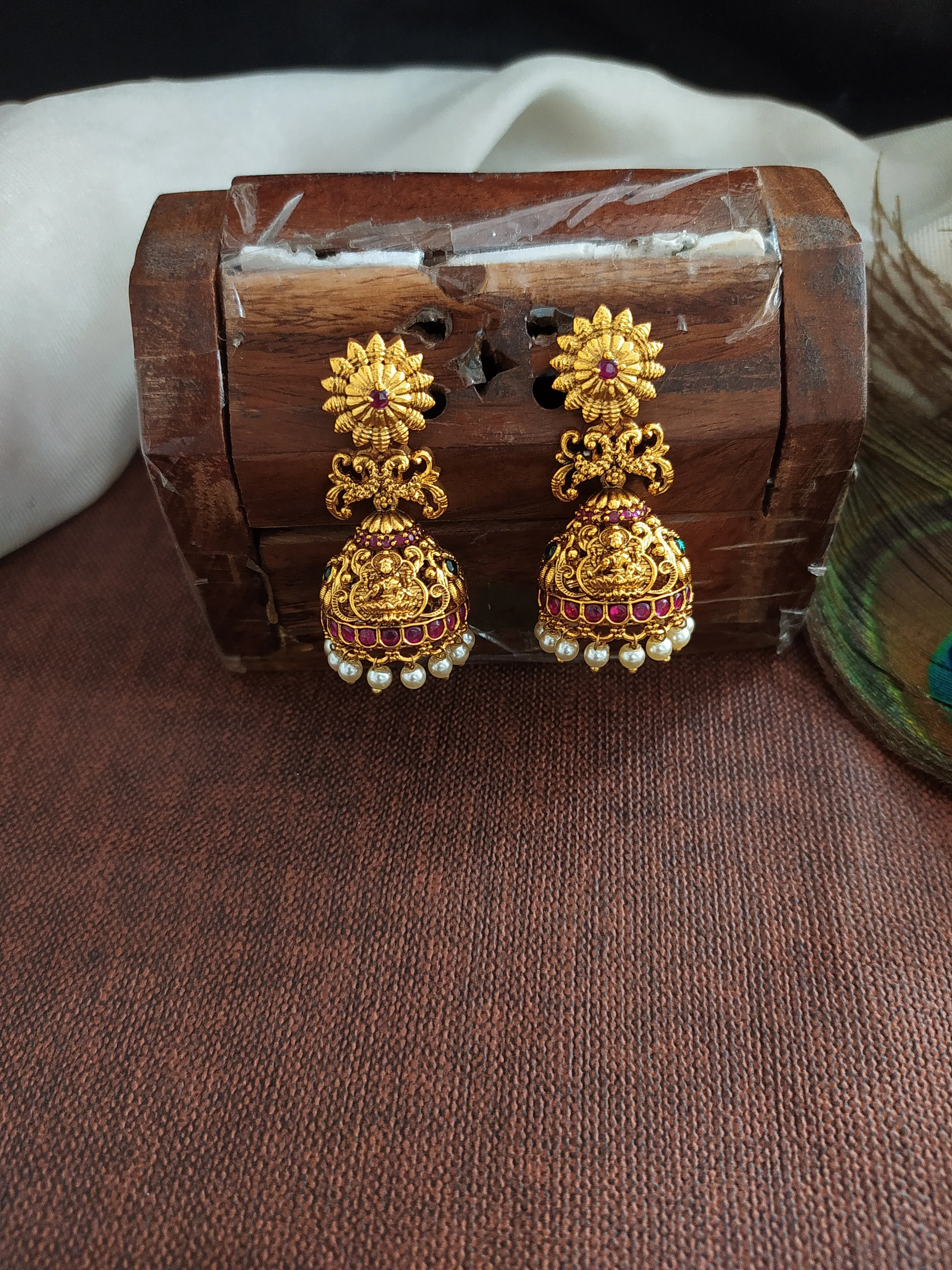 Antique Lakshmi Mid-Haram Necklace Set with Jhumki