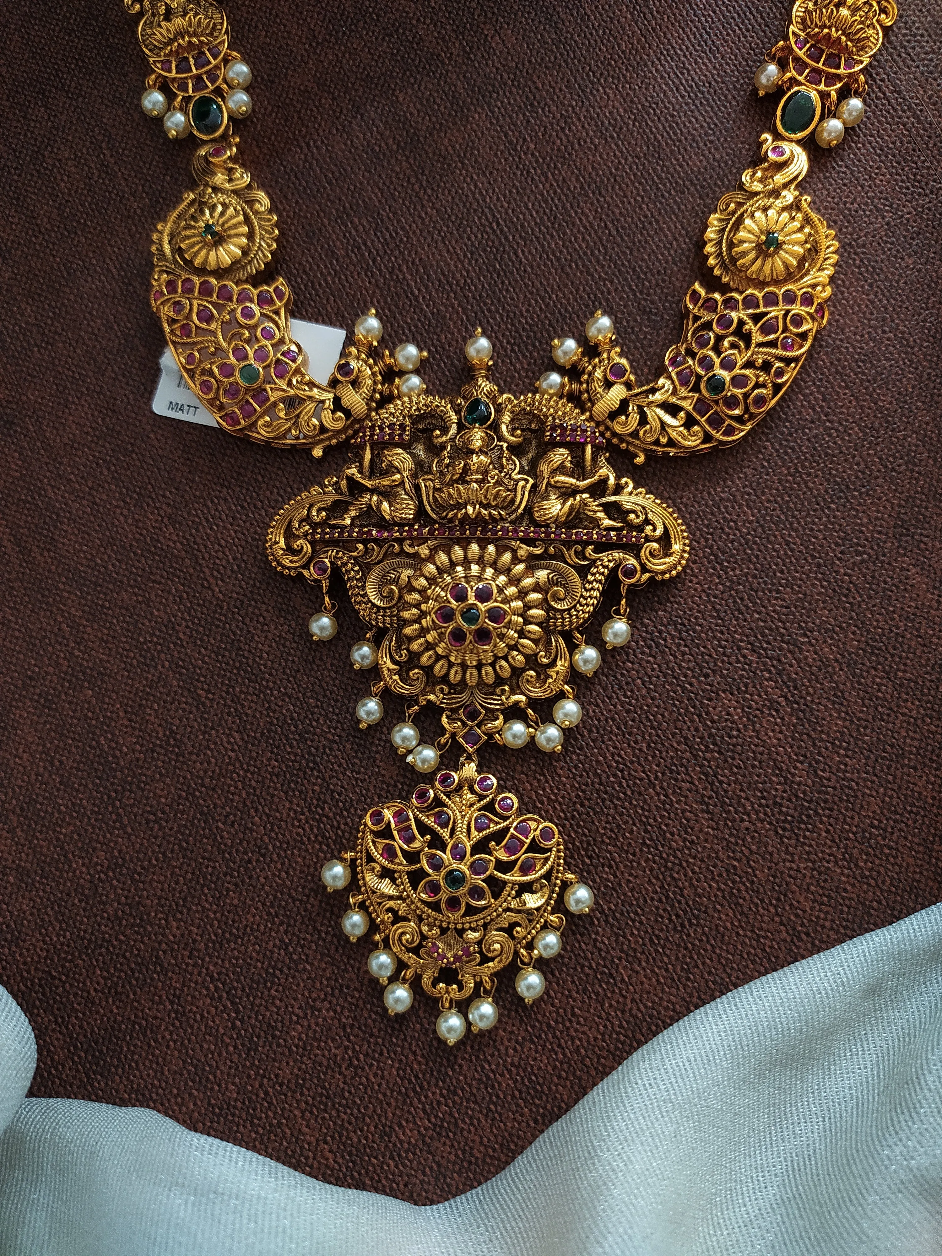 Antique Lakshmi Mid-Haram Necklace Set with Jhumki