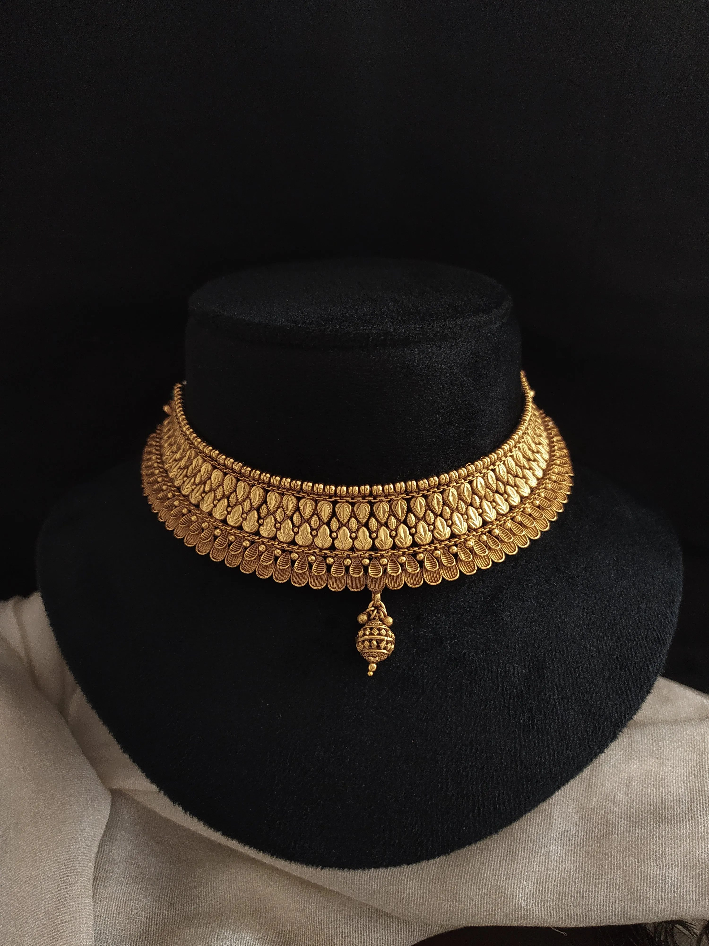 Antique Plain Choker Set with Jhumki and Tikka