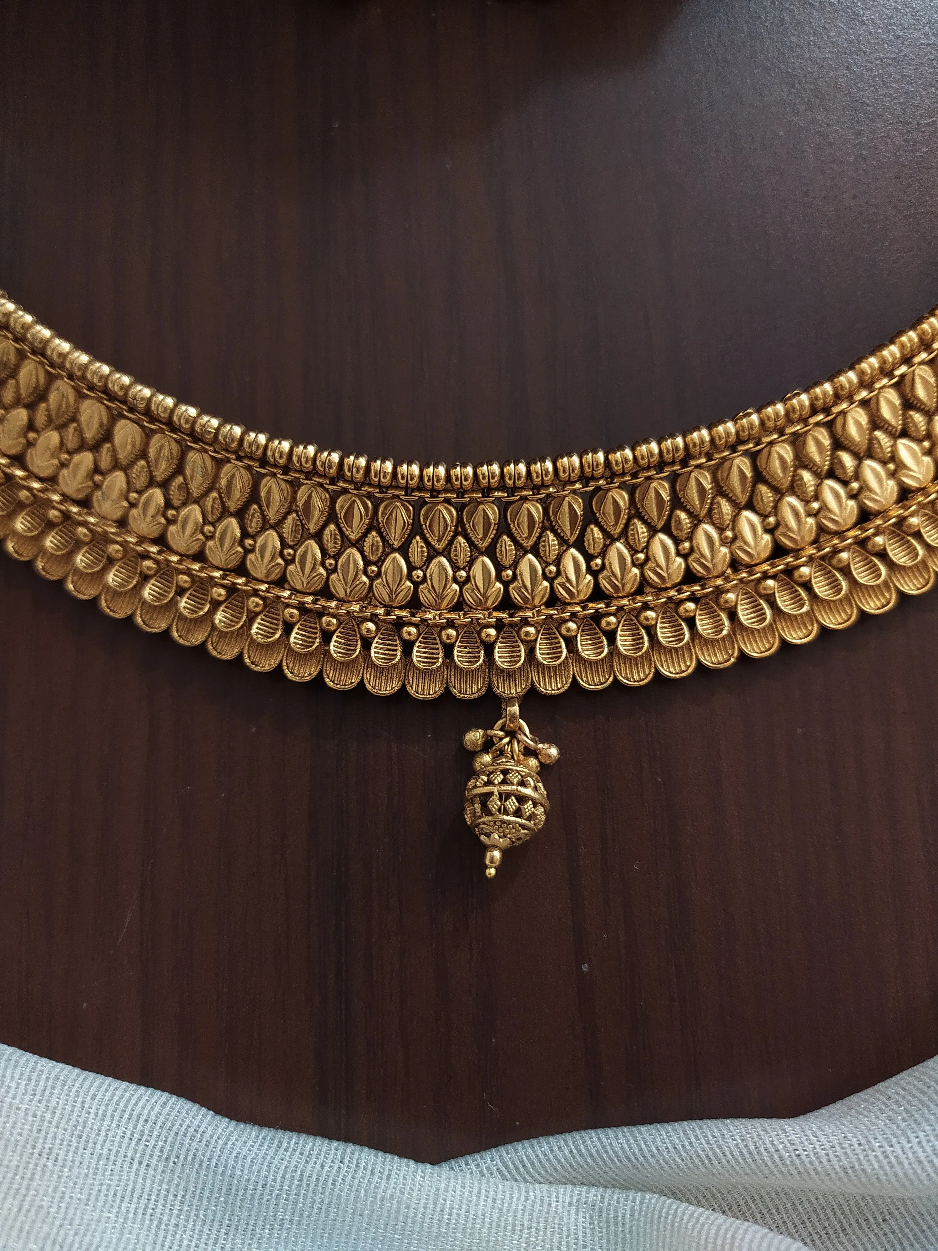 Antique Plain Choker Set with Jhumki and Tikka