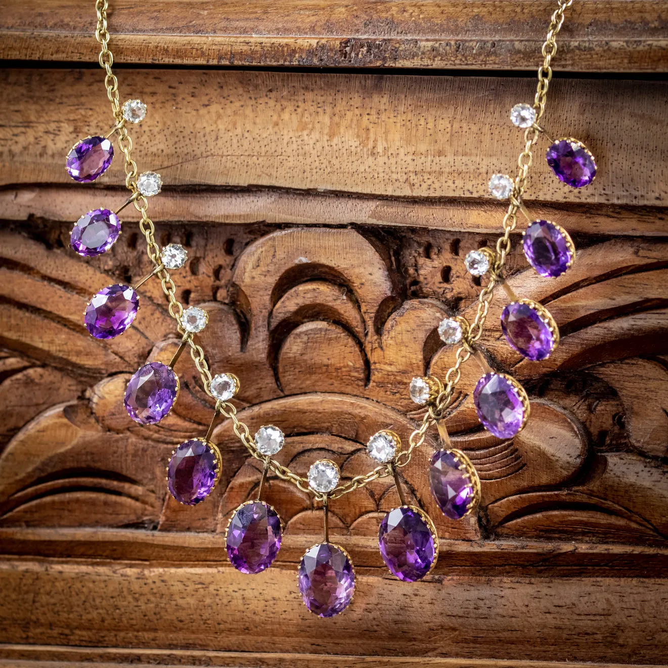 Antique Victorian Topaz Amethyst Necklace 9Ct Gold Circa 1900