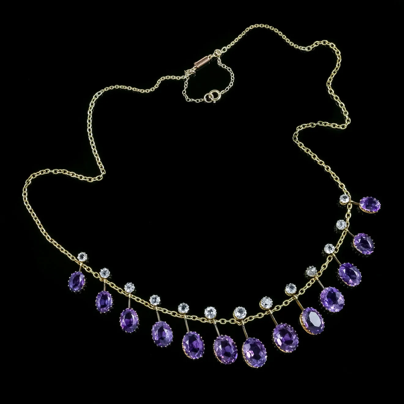 Antique Victorian Topaz Amethyst Necklace 9Ct Gold Circa 1900