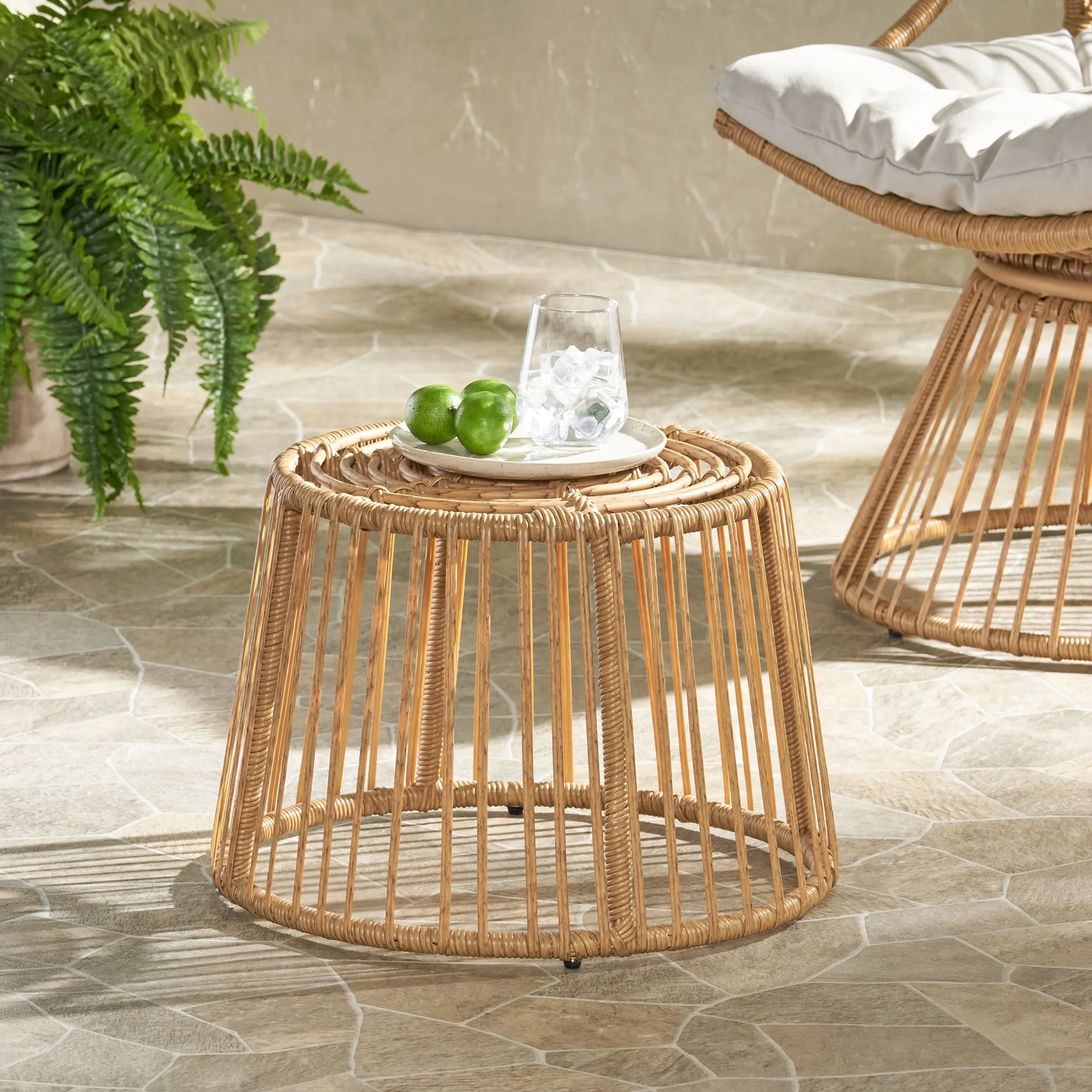 Apulia Outdoor Wicker Side Table, Light Brown