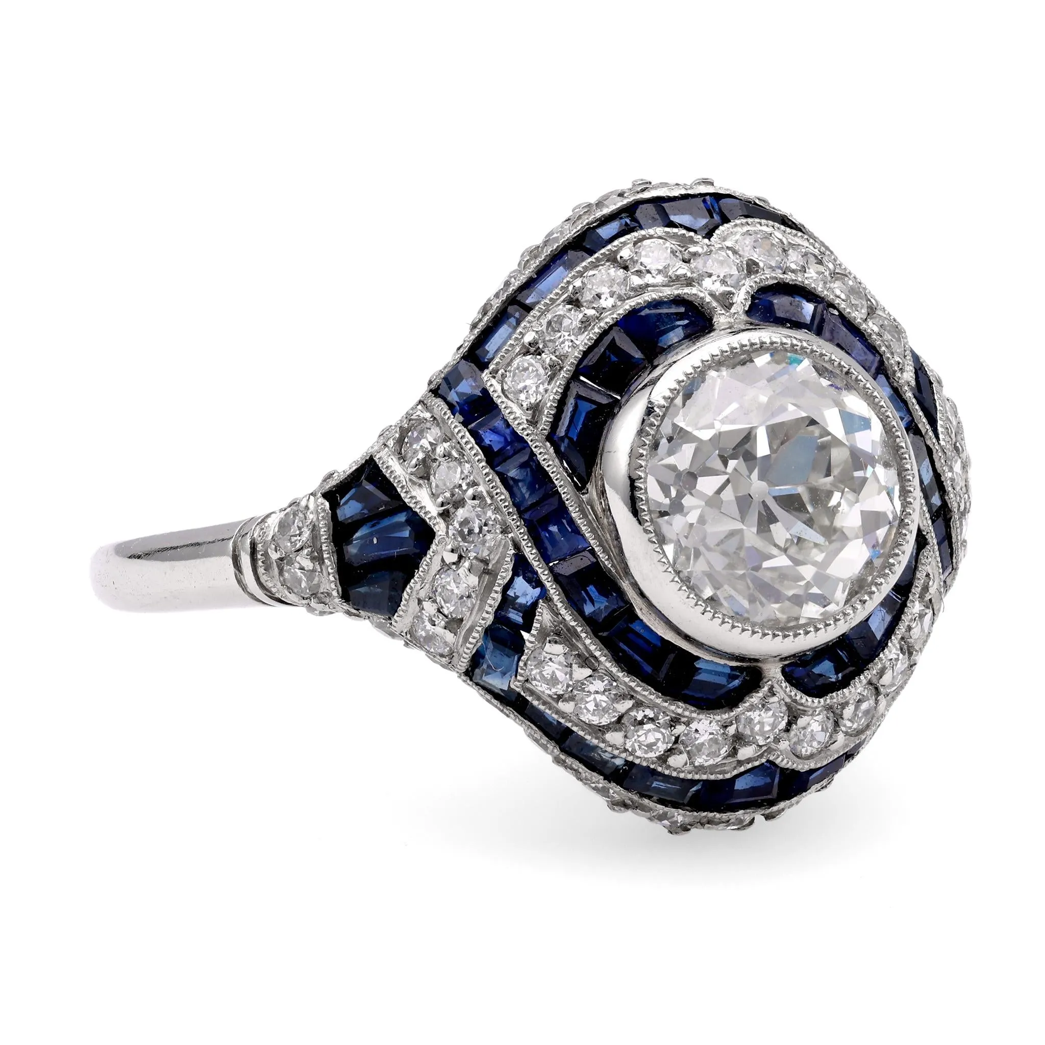 Art Deco Inspired 1.22 Carat Diamond Sapphire Platinum Ring