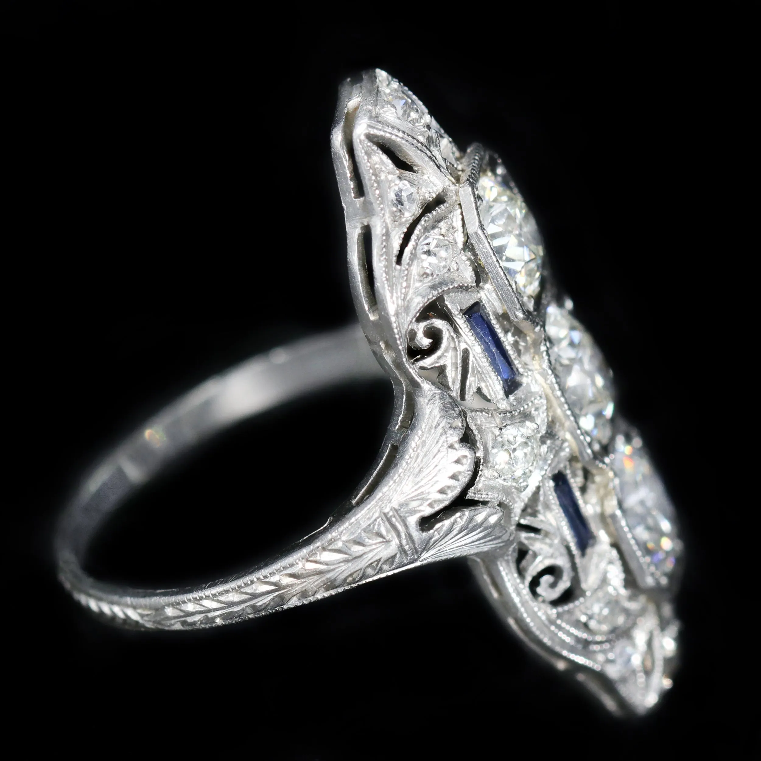 Art Deco Platinum 2.12 CTW Diamond & Sapphire Ring