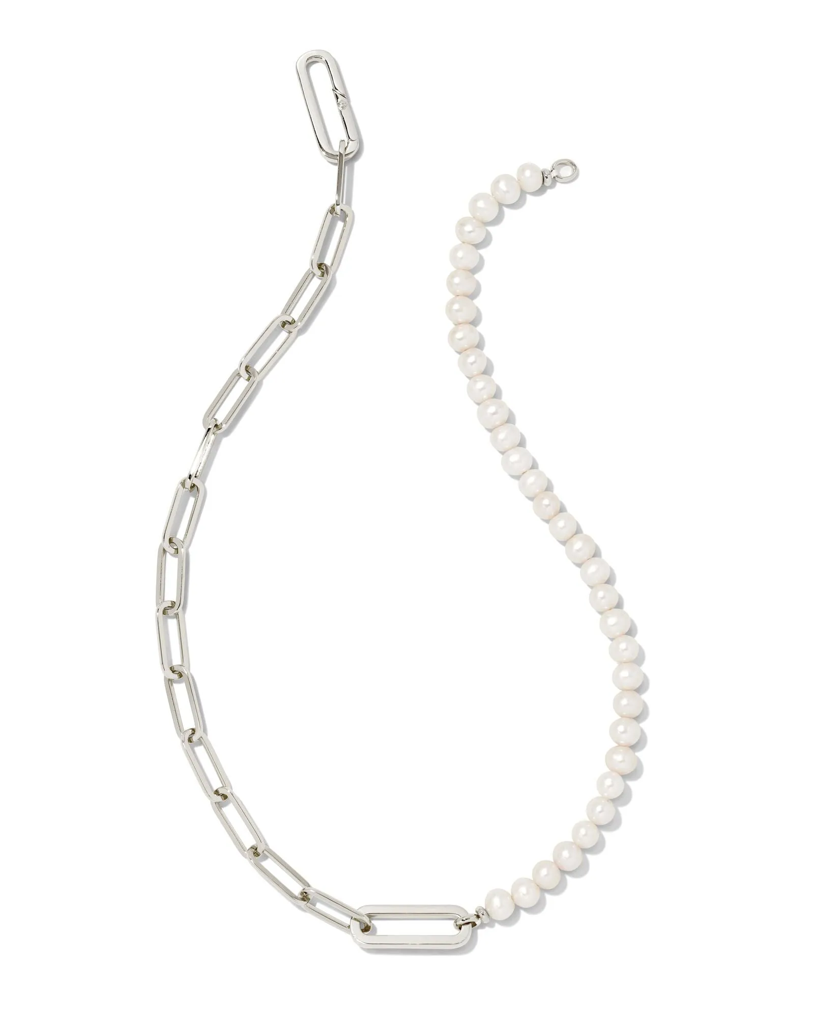 Ashton Half Chain Necklace - Rhodium White Pearl