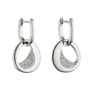 Assembled Hoop Organic Sculped Silver Cubic Zirconia Earrings E5834C