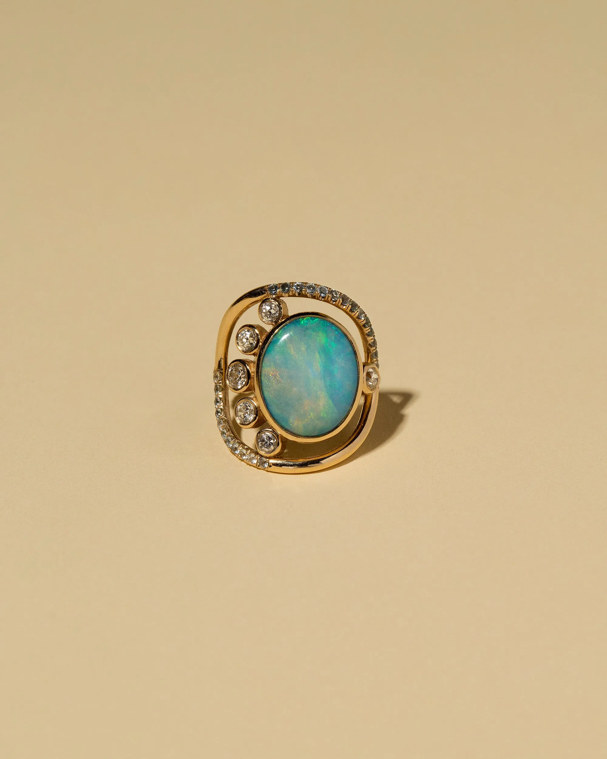 Australian Opal, Diamond & Sapphire Ring