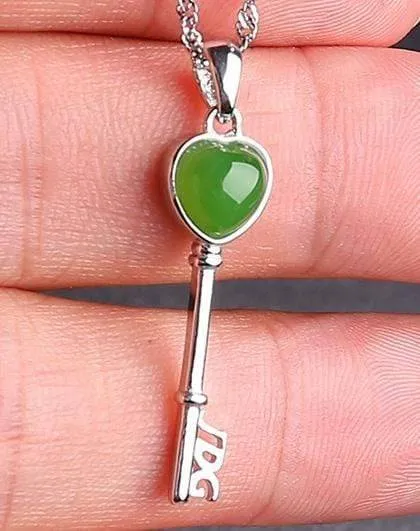 Baikalla™ "The Key to My Heart" Sterling Silver Genuine Nephrite Green Jade Key Pendant Necklace