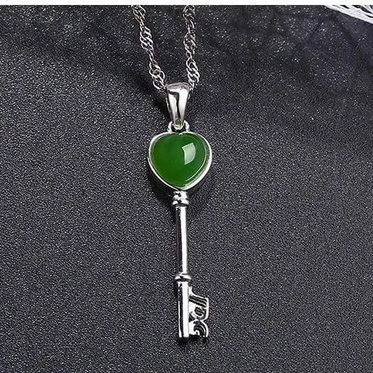 Baikalla™ "The Key to My Heart" Sterling Silver Genuine Nephrite Green Jade Key Pendant Necklace