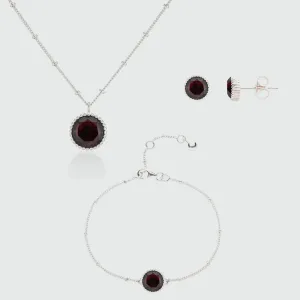 Barcelona January Birthstone Garnet & Silver Jewellery Set