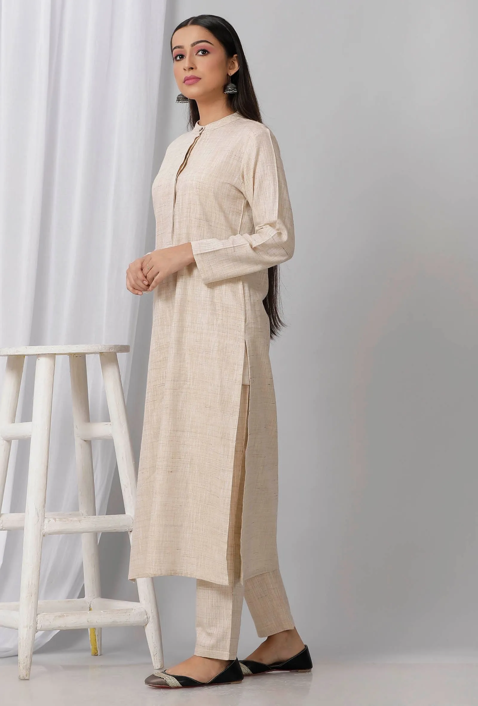 Beige Cotton Khadi Kurta