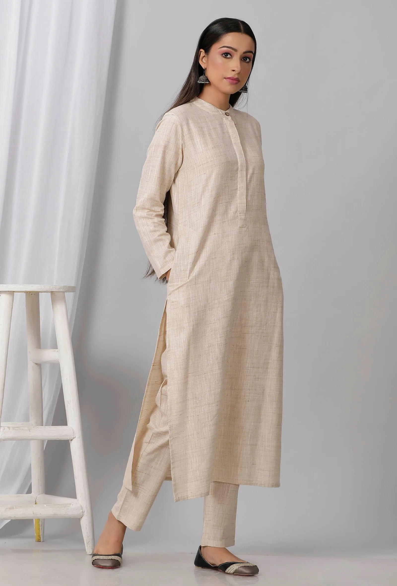 Beige Cotton Khadi Kurta