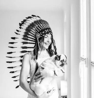 Black Dotted White Indian Headdress - 90cm