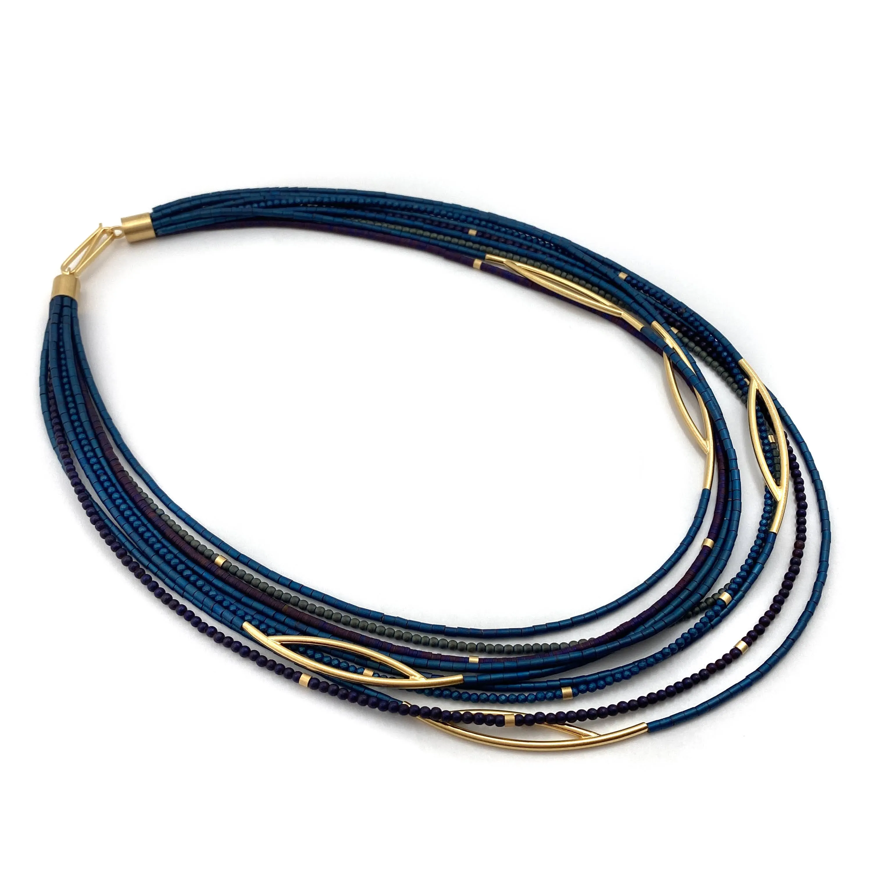 Blue and Purple Hematite and Gold Necklace